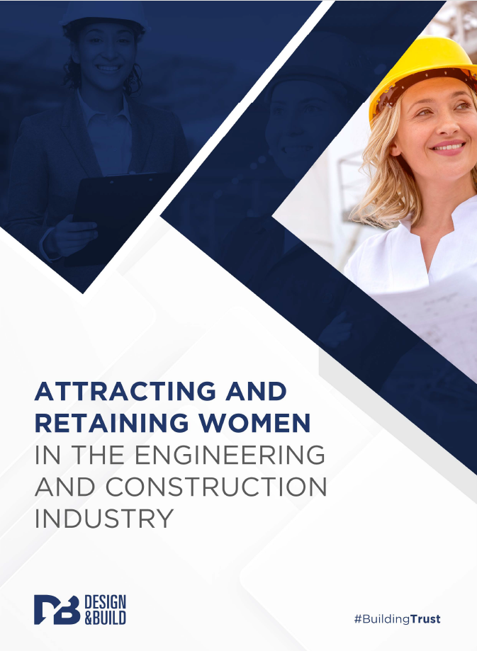 A woman wearing a hard hat is on the cover of a book about attracting and retaining women in the engineering and construction industry.