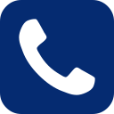 A white phone icon on a blue background.