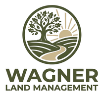 Wagner Land Management logo with tree, sun, and winding path in olive and tan