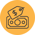 Dollar bill with price tag, indicating cost or value.