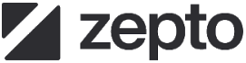 A black and white logo for zepto on a white background.