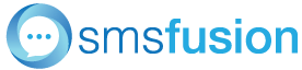 A logo for smsfusion with a blue circle in the middle