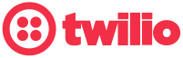 The twilio logo is red and white with a circle in the middle.