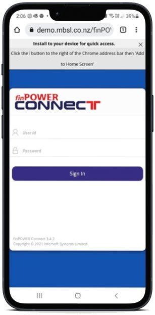 A cell phone with a finPOWER Connect app on it.