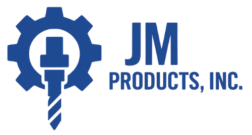 Blue logo: gear and drill bit,