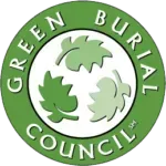 Green Burial Council logo: green circular seal with leaf and tree silhouettes on white background