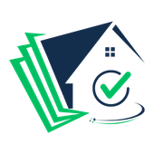 A house with a check mark on it and a stack of papers.