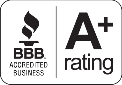 BBB Accredited Business logo with a black torch on left and 