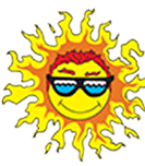 Smiling sun wearing sunglasses.