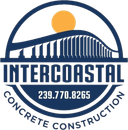 A logo for intercoastal concrete construction with a bridge and sun