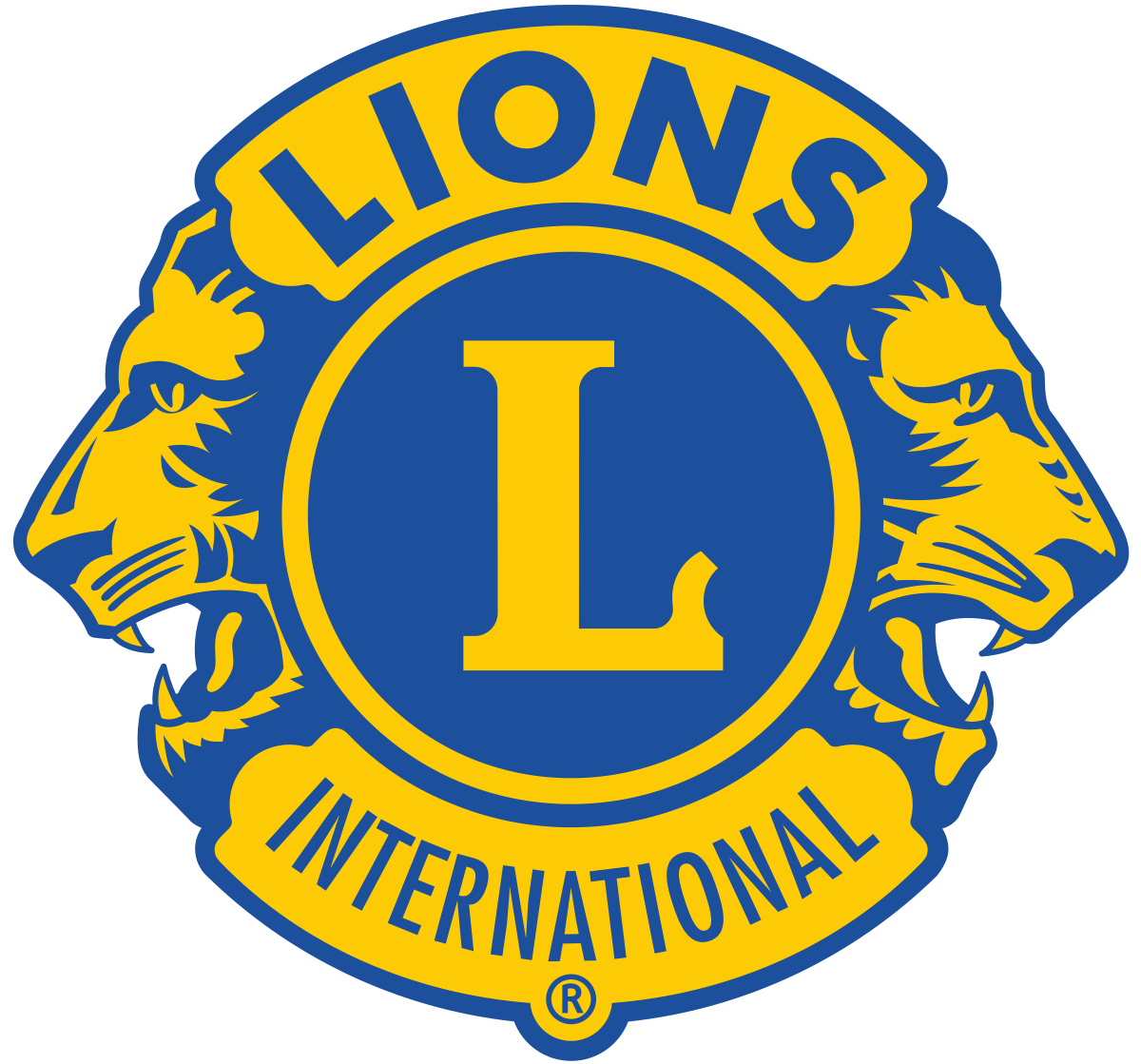 A blue and yellow logo for lions international