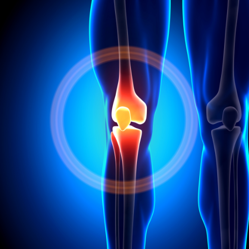 A close up of a person 's knee with a red circle around it