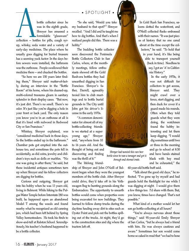 Amber glass bottle on a newspaper page with columns of text.