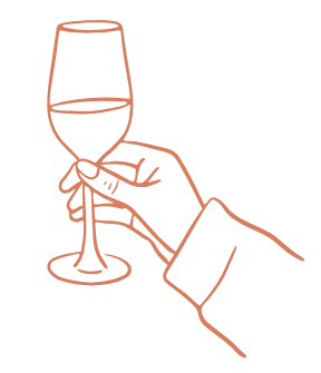 Une main tient un verre à vin avec du vin dedans.