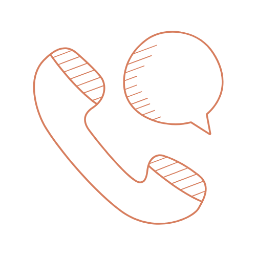 Un dessin au trait d'un téléphone avec une bulle de dialogue à côté.