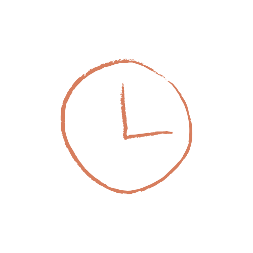 Un dessin d'une horloge dans un cercle sur fond blanc.