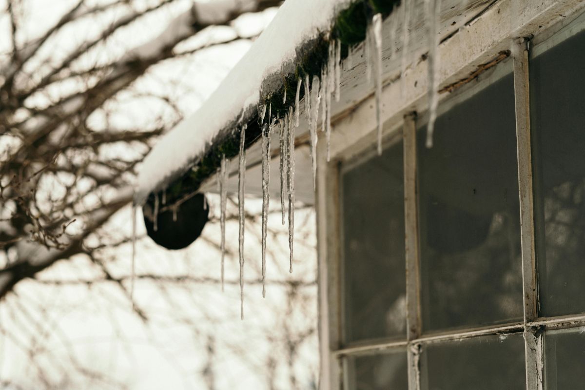 frozen roof with icicles