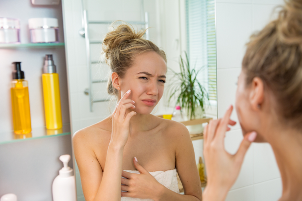 a woman with skin irritation