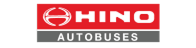 Logotipo da HINO Autobuses em vermelho, branco e cinza com um ícone de ônibus.