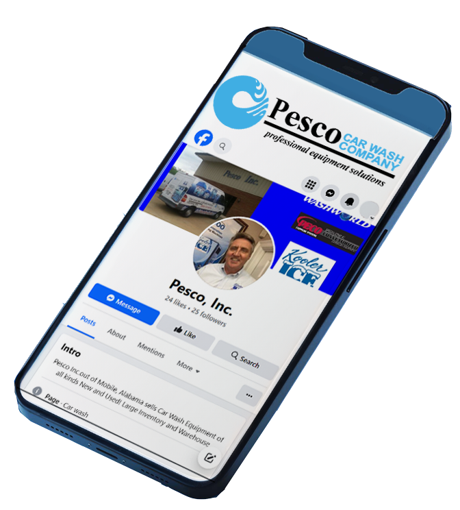 A phone displaying a facebook page for pesco car wash company