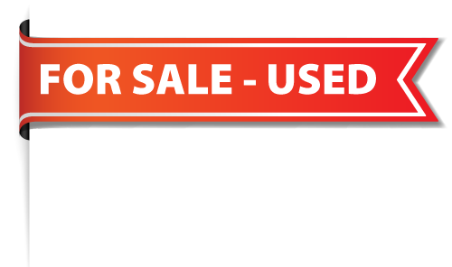 A red ribbon that says `` for sale used '' on a white background.
