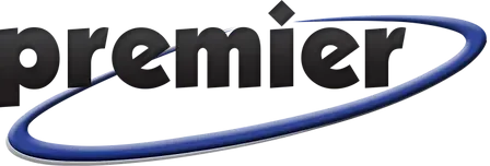 The word premier is on a white background with a blue circle around it.