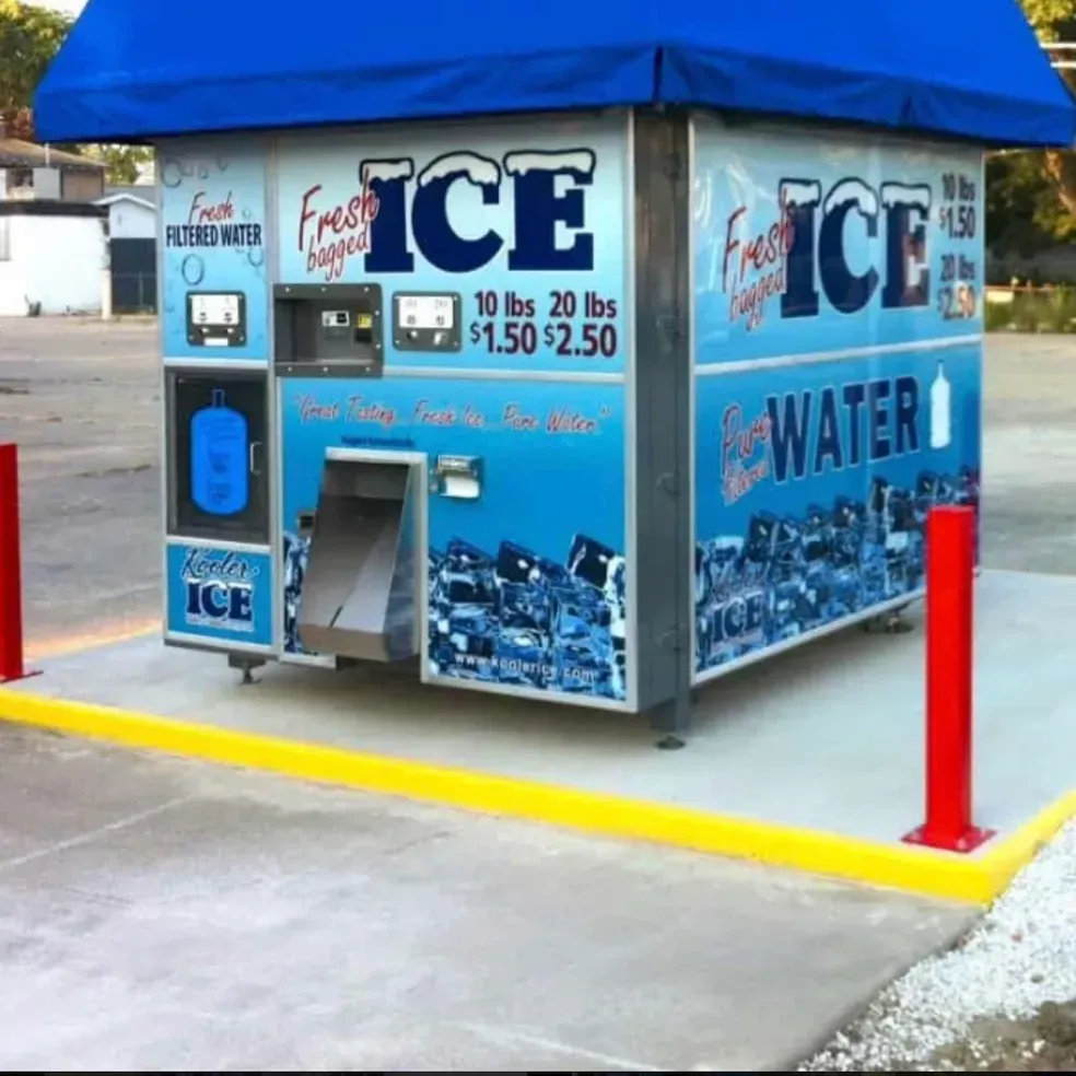 A vending machine that sells cooler ice