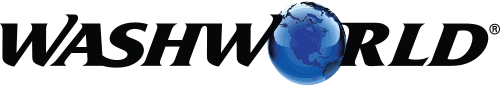 A logo for washworld with a blue globe in the middle.