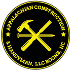 Appalachian Construction & Handyman logo: black circle with yellow text and tools (hammer, chisel, nail) crossing in the center.
