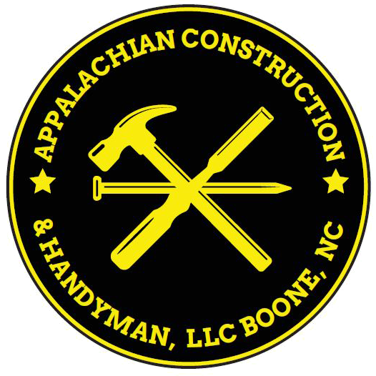 Appalachian Construction & Handyman logo: black circle with yellow text and tools (hammer, chisel, nail) crossing in the center.