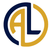 Stylized blue and gold AL logo with interlocking letters inside a circular design