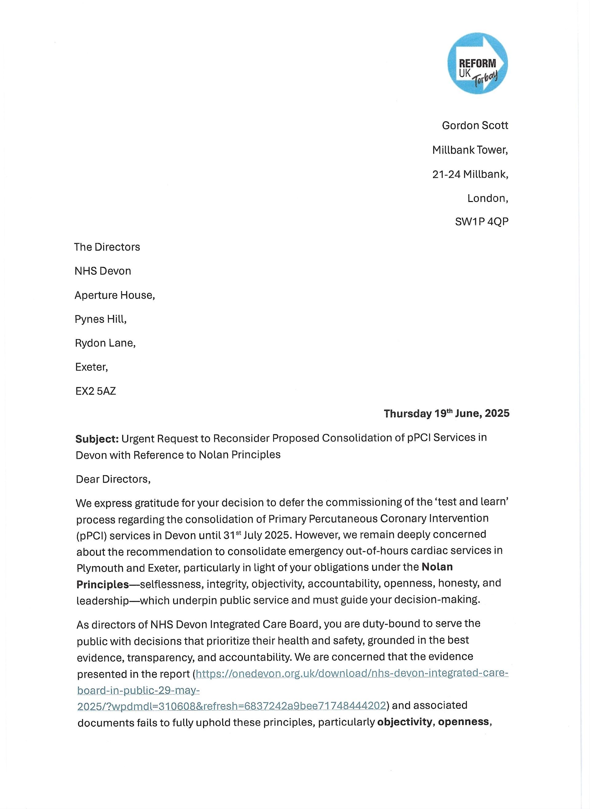 Letter from Gordon Scott to Directors of Integrated Care Board Page 1