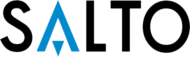 Logo SALTO in nero e blu su sfondo bianco