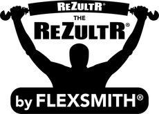Silhouette of a person holding a barbell overhead, with "The Rezultr by FLEXSMITH" branding.
