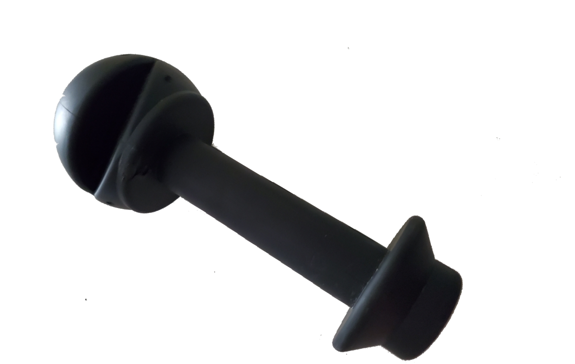 REZULTR Acupressure Hand Massager and Therapy Grip - Black part with stem and a rounded head with a slot, and a flared base.