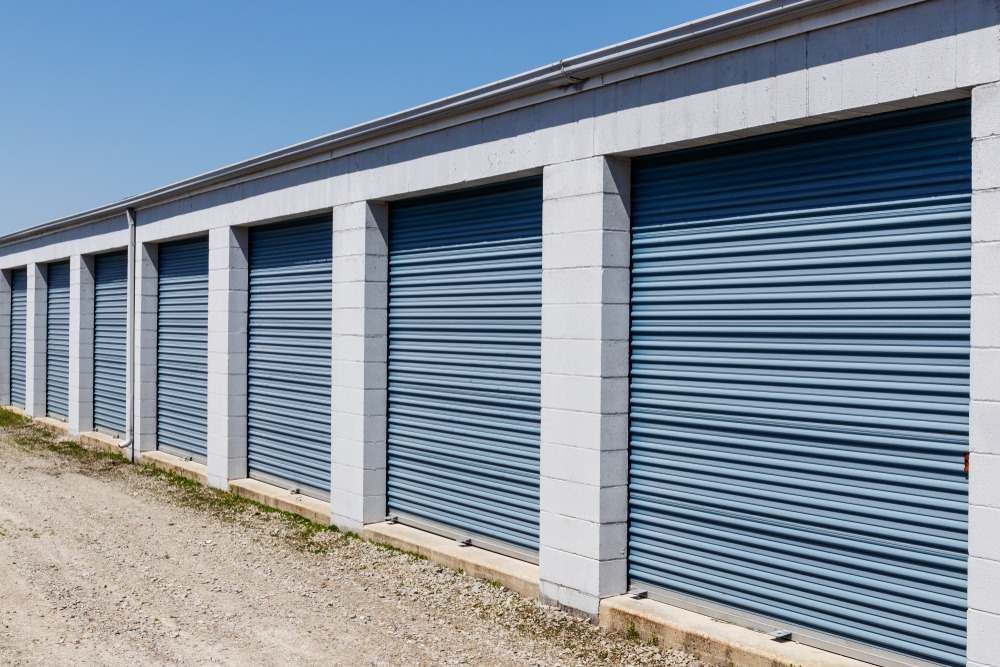 Row of Blue Storage Unit Doors in Brisbane
