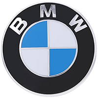 BMW logo with black circle and blue-and-white quadrant emblem.