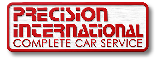 Precision International Complete Car Service logo in red text on a white background