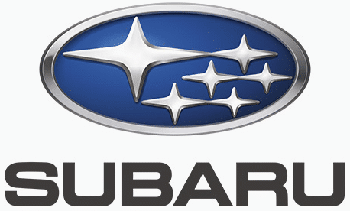 Subaru logo with silver stars in a blue oval above bold black “SUBARU” text