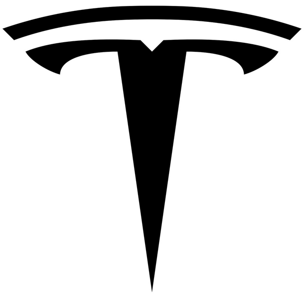 Black Tesla logo on a white background