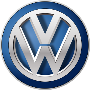 Volkswagen logo with silver VW letters on a blue circular background