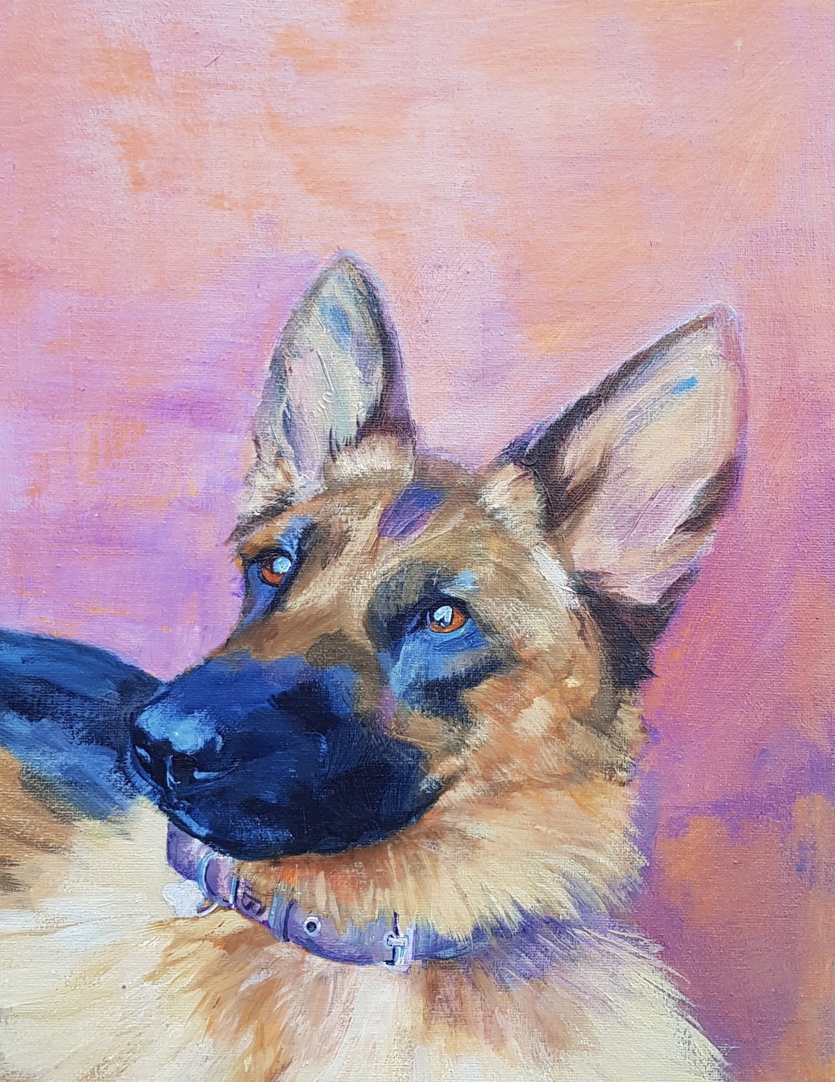 Acrylic painting of german shepherd dog.