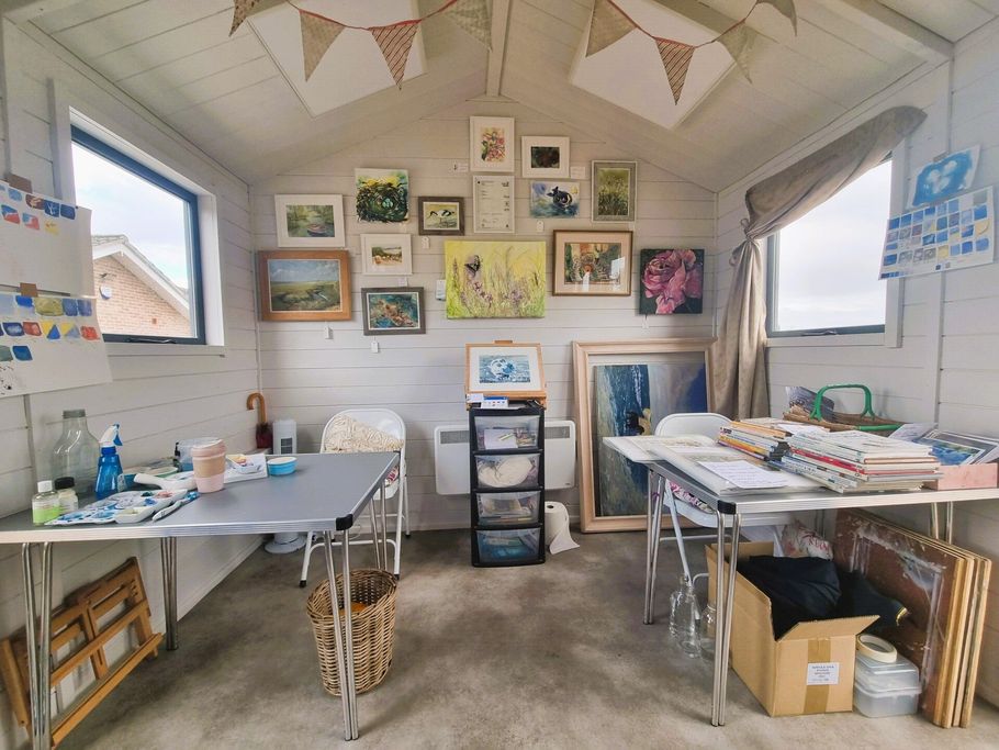 Messy interior of Dunnock Studio. 