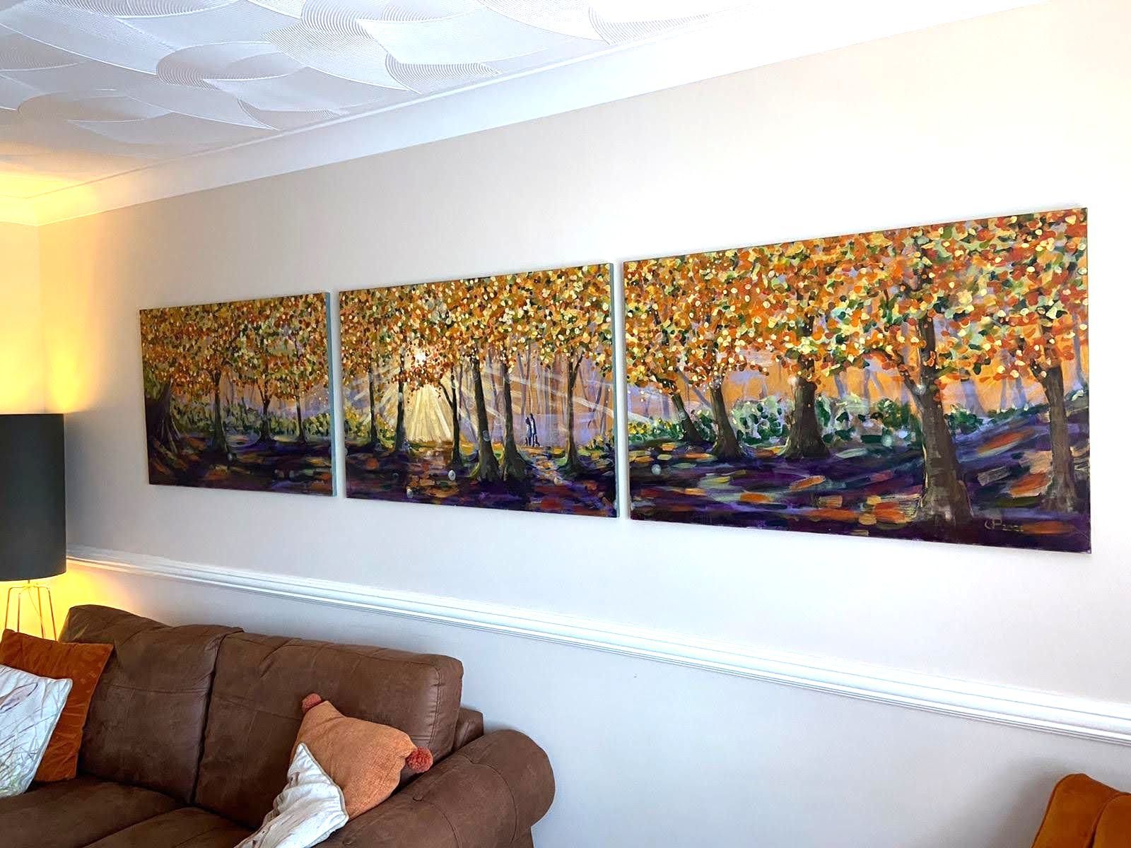 Triptych of autumn trees.
