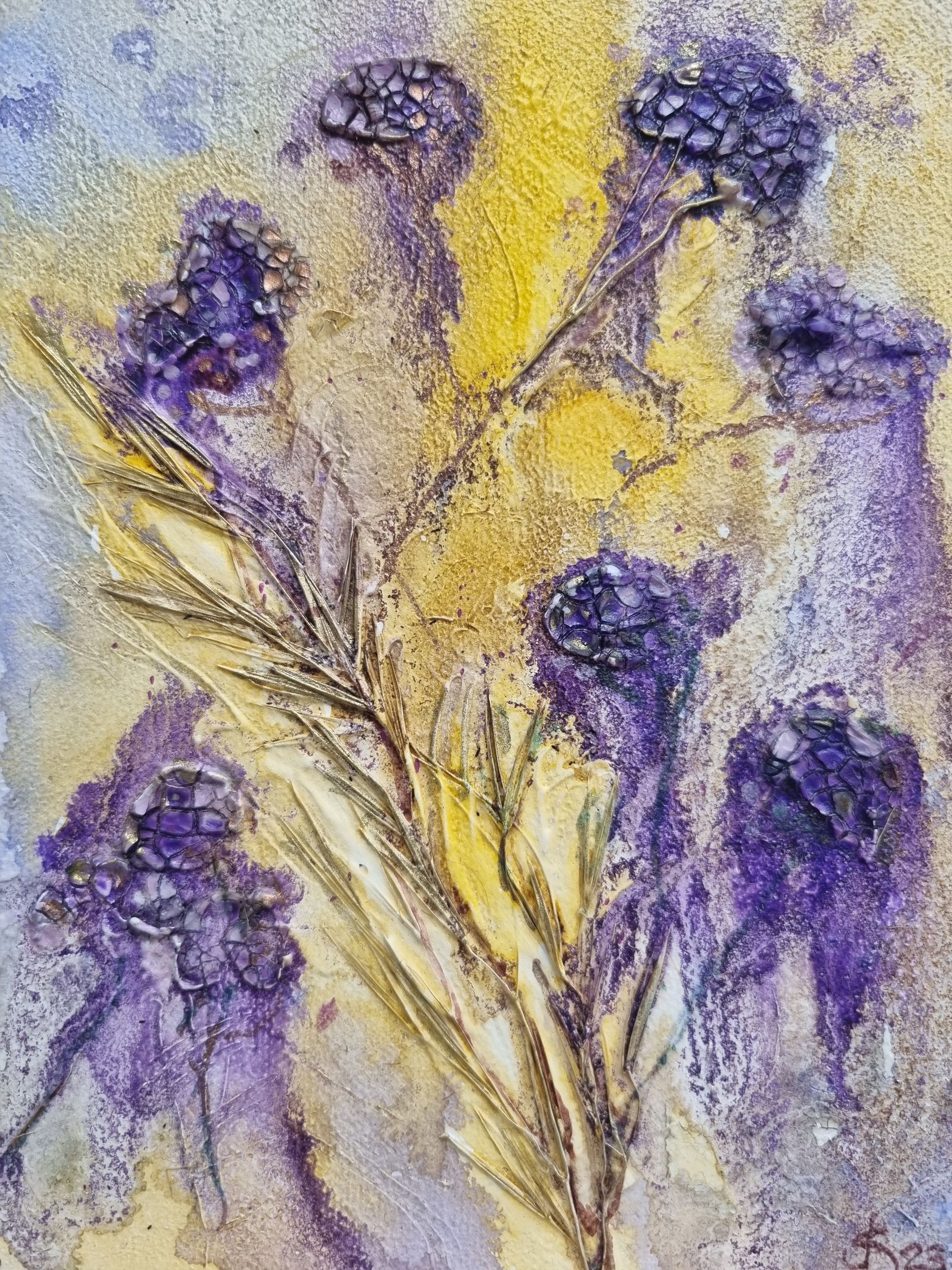 Verbena painting with watercolours on canvas.
