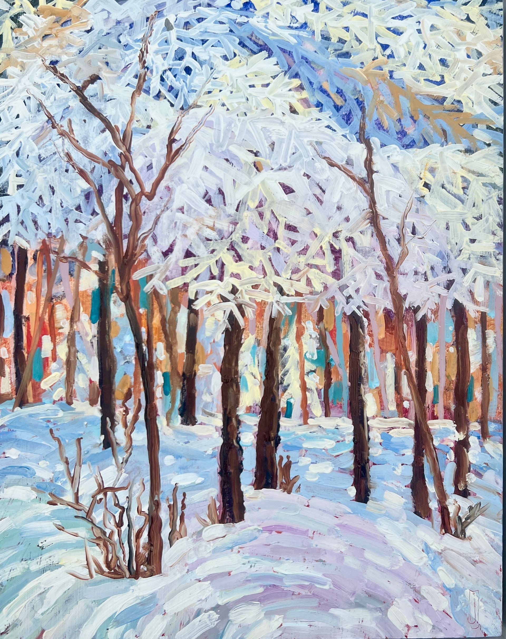 Snow on trees painting.