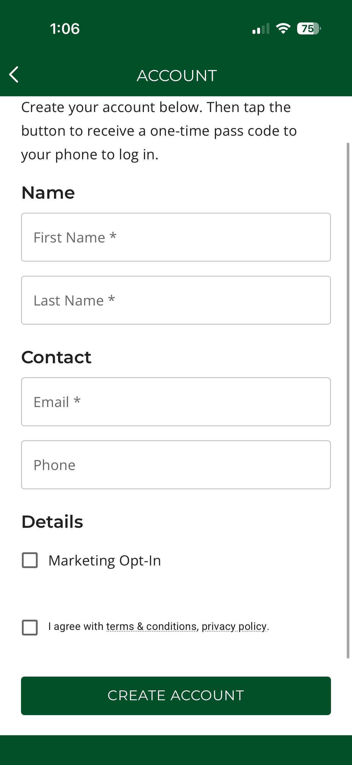 screenshot of summerheights golf links app with account information
