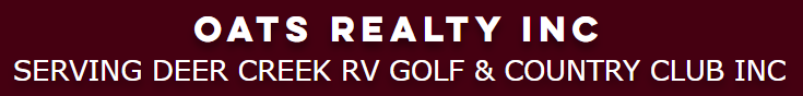 Oats Realty Inc. logo with “Serving Ote Creek RV Golf & Country Club Inc” on maroon background