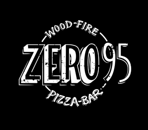 White “ZERO95” logo with “WOOD-FIRE PIZZA BAR” on a black background.