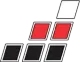 Four tilted squares in a staircase pattern: three black, two red, and one white at the top right.